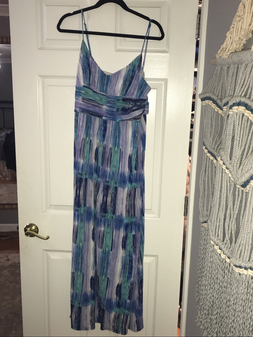 Ann Taylor Blue & Green Striped Brushstroke Maxi Dress